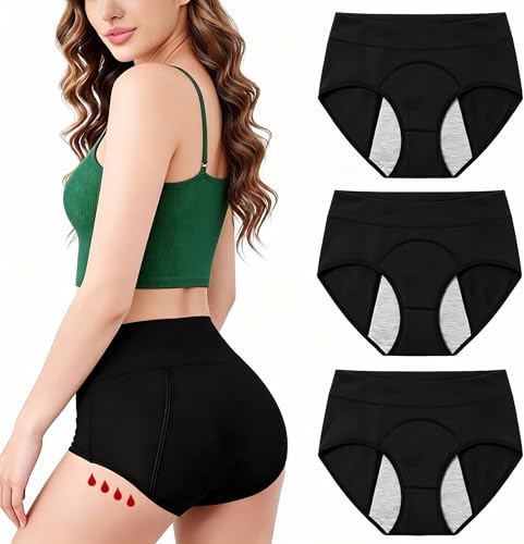 Juego de 3 bragas de incontinencia para mujer, lavables de bambú, bragas mensuales de cintura alta, ultra absorbentes, protección antifugas de orinario post parto (L)