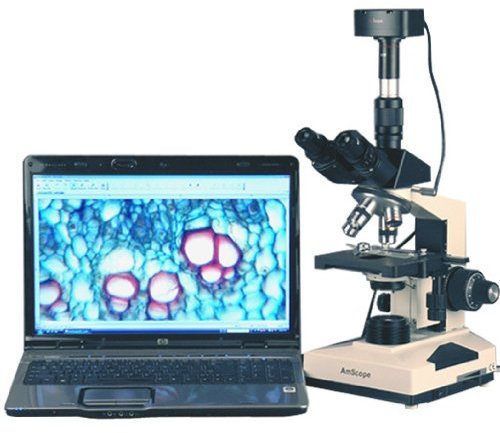 Amscope T490A-5MA 40X-1600X Trinokulares Mikroskop Anschluß für Kamera 4 achromatische Objektive mit mechanischen Kreuztisch Okulare WF10X & P16X Labor Klinik Tierarzt + 5MP Digitalkamera