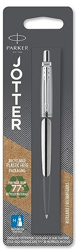 Parker Jotter Kugelschreiber | Edelstahl mit Chromzierteilen | Mittlere Spitze | Blaue Tinte