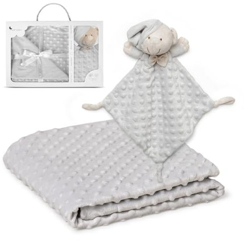 Interbaby - Manta Bebe Recien Nacido + Doudou Bebe | Manta Algodon Bebe y Poliéster, Terciopelo, Cómoda, Cálida, 80x110cm | Peluche Bebe Suave, Adorable, 28x17cm | Burbuja + Osito Gris