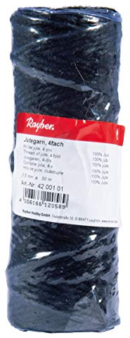 Rayher 4200101 Jute Twine 3Ply, Jute String for Craft, Floristry and Decorations, Diameter 3.5 mm, Length 50 m, black