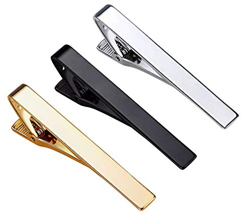 YTBUBOR Krawattenklammern, lange Stile, quadratische Kanten, Silber, Gold, Schwarz, Hochzeit, Business, Clips, 3 Stück, Kupfer