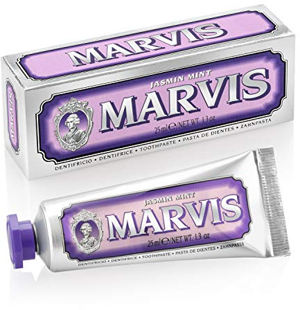 MARVIS® Jasmin Mint 25 ml I Dentifrice aux notes florales de fleur de jasmin I Élimine la plaque dentaire et les dépôts tenaces I Avec fluorure I Format voyage