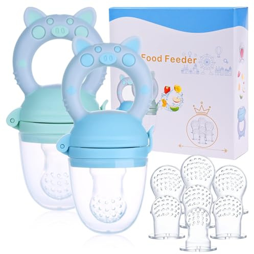 Faburo 2pcs Ciuccio Frutta Neonati per Alimenti + 9pcs Ciuccio in Silicone(3 * 3), Ciuccio per Frutta Neonati Innovativo Succhietto Dentizione Giocattolo per la Dentizione Della Frutta per Bambini