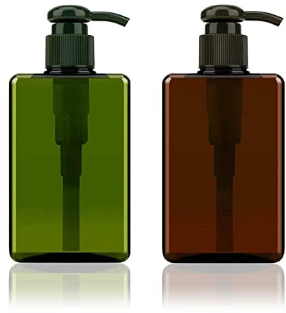 Alledomain 2 st 280 ml/10 oz pumpdispenser flaska, tomma påfyllningsbara plastlotionpumpflaskor, schampo kroppstvätt dusch fyrkantig förvaringshållare behållare toalettartiklar flytande dispenser
