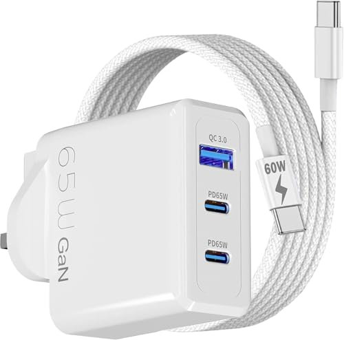 65W Charger For OnePlus Nord CE5-CE4-CE3 Lite 5G / Nord 5-4-3/13-13R / 12/11 / 10T-9T-8T-7T Pro/Open/Pad 3-2 Power Adapter GaN Fast Charging Plug + 60W USB-C to C Cable (WHITE)