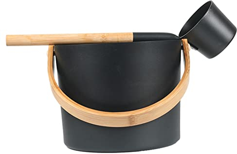 Fiacvrs Lot de paniers de Sauna, Seau de Sauna, en Aluminium, 7 l, avec cuillère à Long Manche, Accessoires de Sauna, kit d'accessoires de Sauna, Seau à Infusion, Set de Seau de Sauna (Noir)