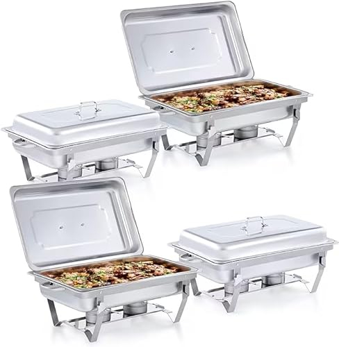 WILPREP Chafing Dish Buffet Set of 4, Rectangle Stainless Steel Food Warmer Kit with Lids Food Pans Bain Maries and Fuel Holders, 9L Buffet Serving Utensils for Restaurant Catering Parties Weddings