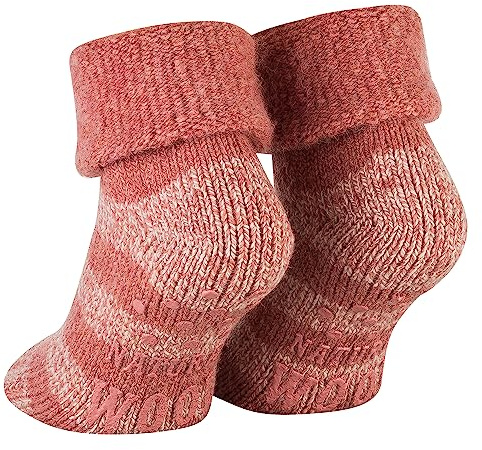 Piarini ABS Stopper Socks - 1 Pair - Wool Socks - Winter Socks - Norwegian Socks with Inner Terry Cloth - Women and Men, Raspberry Mottled Striped, 7/9 UK