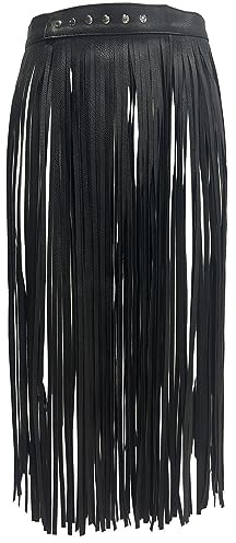 ZUYPSK Women PU Leather Adjustable Waistband Long Tassel Skirt Belt Halloween Rave Party Clubwear Fancy Dress (Black, Medium)