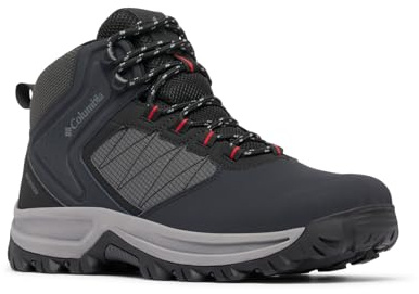 Columbia Men's Transverse Hike Waterproof, Waterproof Mid Rise Trekking and Hiking Boots, Black/Mountain Red, 12