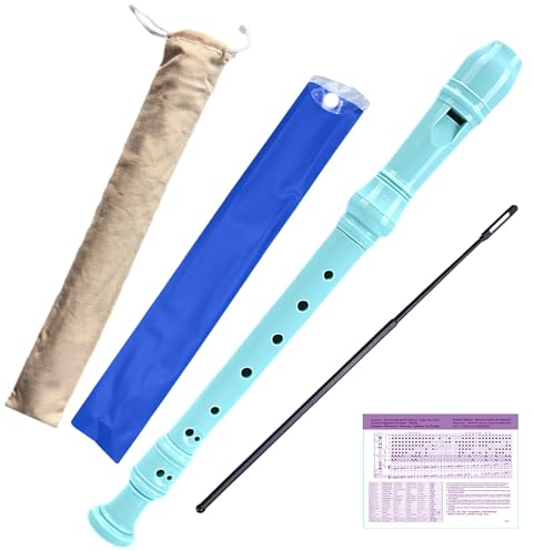 Blockflöte, Anfänger Sopran 8-Loch-Flöte Deutsche Griffsatz-Blockflöte mit Reinigungsstift, Bedienungsanleitung, Handbuch, aus Abnehmbar ABS Gefertigt (Hellblau)
