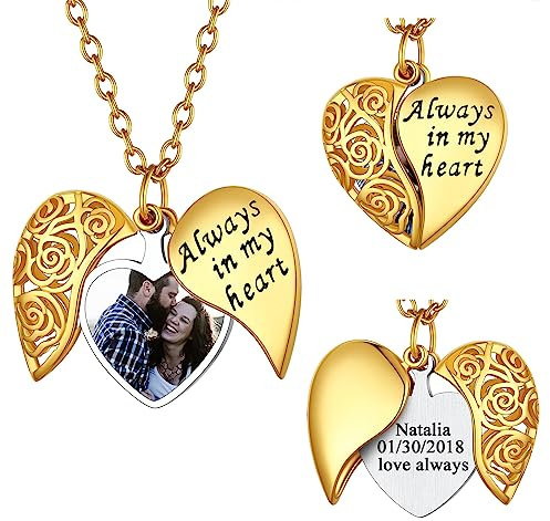 FindChic Collana Medaglione Cuore Apribile Rosa Scavata con Foto Personalizzata Collana Donna con Foto Personalizzata Placcato Oro 18K Collana Cuore Portafoto Personalizzato Regalo per Donna