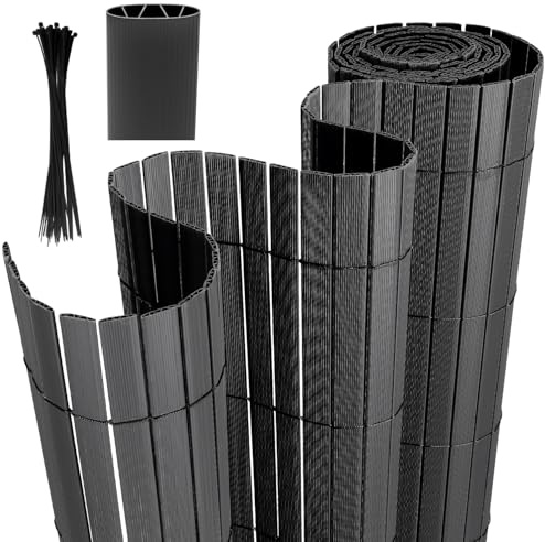 Joparri Canniccio in PVC, Tappetino 120 x 400 cm, Antracite, con Fascette per Cavi, Strisce Rivestimento per Balcone, 4 Pesi, Recinzione da Giardino, Protezione dal Vento