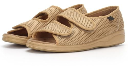 XNKLPY Women's Diabetic Slippers Wide Fit Sandals with Open Toe Adjustable Orthopedic Footwear Breathable Elderly Shoes Anti-skid House Shoes Medical Shoes for Swollen Feet Khaki 39