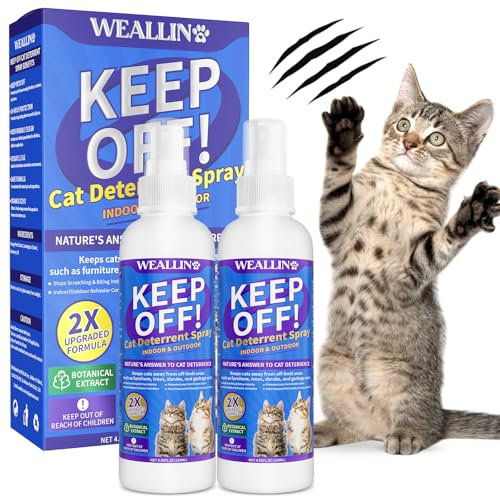 WEALLIN 2PC Cat Deterrent Spray, 240ML Cat Repellent Spray, Keep Off Deterrent to Stop Scratching, Chewing for Cats & Kittens, Anti Scratch Indoor Furniture & Outdoor Gardens Use