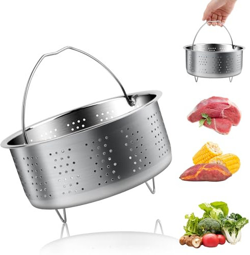 TNOMSNO Cesta de Vapor Inoxidable 304, 17.5 cm Cesta de Vapor con Mango Vaporera Inserto de Vapor Rejilla para Cocer Cesta Vaporera de Verduras Vaporera Multiusos para Verduras Pescado Huevos