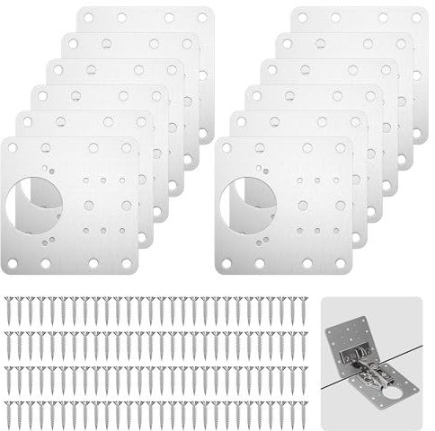 Lestiven 12 Pezzi piastra riparazione cerniera ante, cerniere per armadietti in acciaio inossidabile, kit di montaggio della cerniera, con foro e 72 Viti, per Armadi Mobili Cassett Porta Cucina