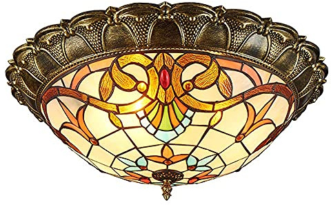 Plafonnier coloré en Verre tachée à Lampe lampadaire Flushmount LED Plafond Pendant Pendant, B, 40 cm Vie intéressante (B 52 cm)