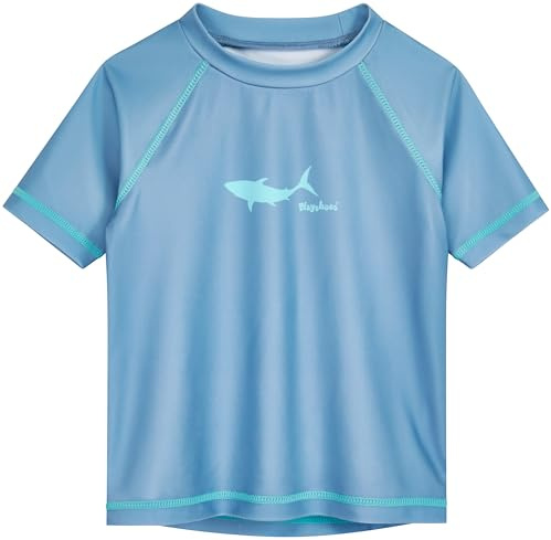 Playshoes Unisex Kinder Badeshirt Rash-Guard-Shirt, Blau Hai, 110-116