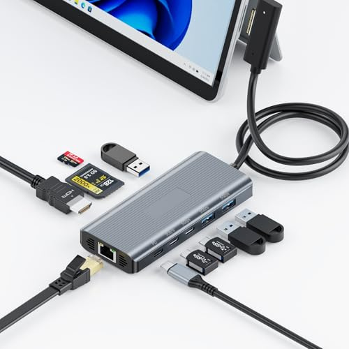 Estación de Acoplamiento Surface - 10 en 1 Surface Dock con HDMI,Ethernet, Ranura SD/TF, 3* USB 3.0, 2* USB C 3.0, 1* USB C PD, Docking Station para Surface Pro/Laptop/Book