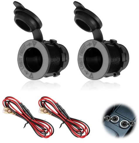 2 Pièces Prises Allume-Cigare 12V 24V Étanche, Prise DC Marine Grade avec Câble 1m et Fusible, Prise de Courant pour Voiture Moto Bateau Tracteur Accessoires