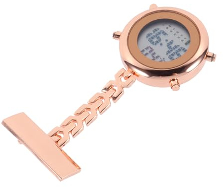 iplusmile Reloj Digital De Enfermera De Metal Multifunción, Solapa Pin De Seguridad, Color Rosa Dorado, Unisex para Trabajo Médico y Cuidado Diario, Tamaño Compacto