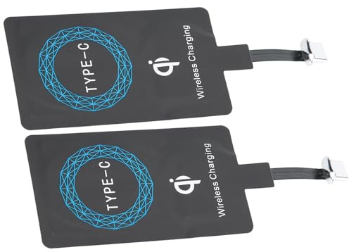 2 adaptadores de cargador inalámbrico tipo C, receptor de carga estándar Qi, portátil, autoadhesivo, de silicona, conveniente para teléfono móvil