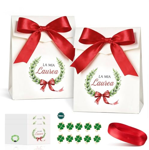50pz Scatoline Portaconfetti Laurea: Scatole Confetti Laurea con Scatoline Portaconfetti Bigliettini Bomboniere Ciondoli Quadrifoglio Nastro - Decorazione Festa Congratulazioni (50 PCS))
