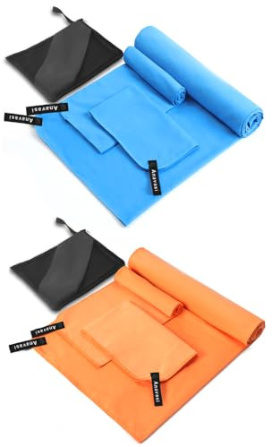 Anavasi 6 PCS Microfibre Towels for Adults, 2*(180*80 + 80*40 + 50*30) cm | With Net Bag, Lightweight, Quick Dry, 100% Recycled for The Beach, Camping, Travel