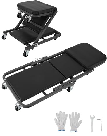 Mecánica Creeper - Silla plegable de garaje de 36 pulgadas con capacidad de 330 libras, silla ajustable con 6 ruedas para trabajar debajo de los coches