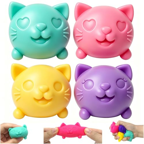 Kutakuta 4 Piezas Cat Juguetes Antiestrés,Toy Squishy Gato Anti Estrés Antiestres Niños Sensoria Antiestrés Juguete Antiestrés para Niños Adultos Cosas Antiestres Regalo