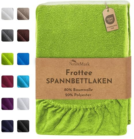 NatureMark FROTTEE Spannbettlaken, Spannbetttuch TOP Preis-Leistungs-Verhältnis in vielen Größen und Farben MARKENQUALITÄT (90x190 - 100x200 cm, Apfel grün)