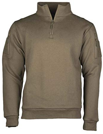 Mil-Tec Tactical Sweatshirt (Unisex) • Pullover mit Zipper • Sweater mit Kragen • Atmungsaktives Sweatshirt Damen & Herren • Warmer Pulli für Arbeit, Freizeit, Outdoor • Ranger Grün, XXL