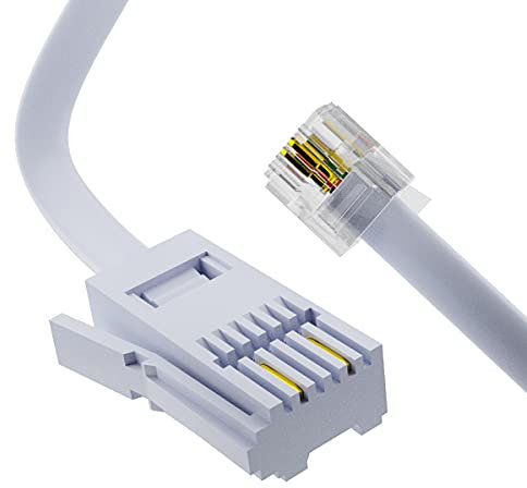 ASNQ BT Telephone to RJ11 Cable Long 10m - BT cable 2 Pin Wire 6P2C ADSL Modem Phone Plug Male Broadband Cable, Extension Lead for Landline, Modem, Fax, Dial-up White