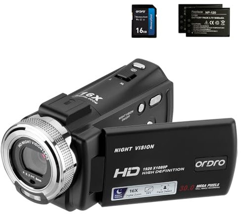 Camcorders ORDRO HDV-V12 HD 1080P Video Camera Recorder Infrared Night Vision Camera Camcorders with 16G SD Card and 2 Batteries