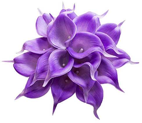 DuHouse 20 fiori artificiali viola di Calla Lily, bouquet da sposa, vero tocco di fiori finti per la casa, per feste di nozze (viola)