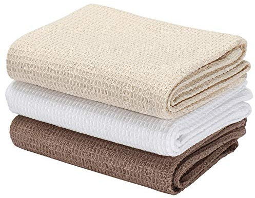 Jennice House Geschirrtücher Set, Baumwoll Waffelgewebe Küchentücher, Handtücher in großer Größe, 3er Set (Beige Set)