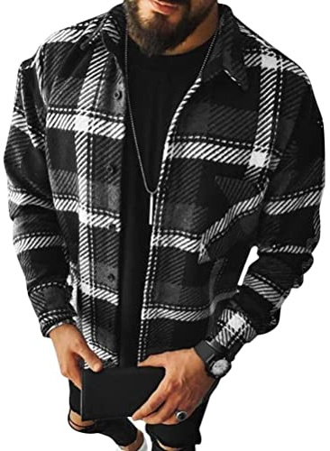 Camisas A Cuadros para Hombre Blusa De Manga Larga Cuadros Clásicos Blusas Camisa De Leñador A Negro M