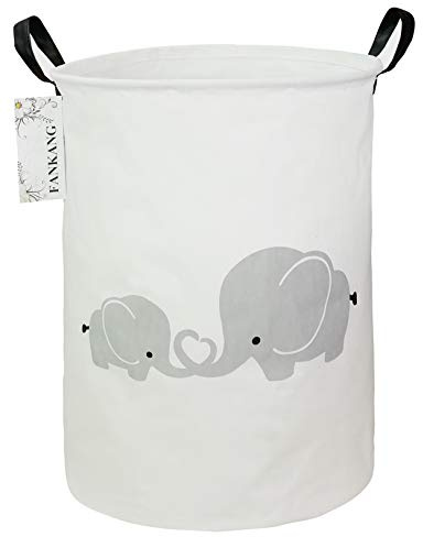 FANKANG Wäschekorb für Kinderzimmer Leinen faltbar groß Aufbewahrungskörbe für Kinderspielzeug Kinderzimmer Zuhause Geschenkkorb (Gray Love Elephant)