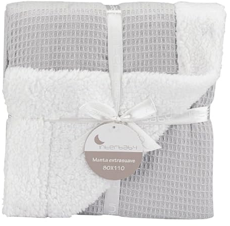 Interbaby - Manta Bebe Recien Nacido | Manta Algodon Bebe y Poliéster, Terciopelo, Suave, Cómoda, Cálida | Manta Meses Bebe 80x110cm, para Cunas, Carritos | Universo + Borreguillo Gris