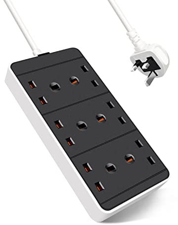 EXTRASTAR 6 Way Extension Lead 3M,13A UK Plug Extension Socket, 6 Gang Power Strip Max 3120W for Home Office School