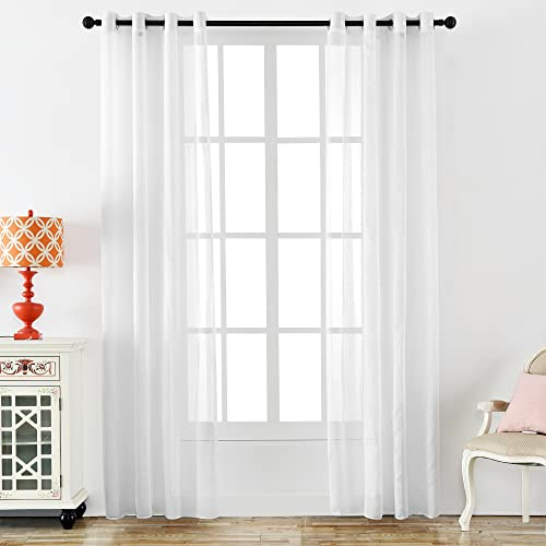 Dalina Textil - Cortina Salón Dormitorio Translúcido Liso con Rayas Color Blanco - Visillo con Ojales Poliéster Color Sólido para Salón Dormitorio 2 Unidades 140x260cm