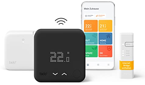 tado° Kit de Démarrage Thermostat Connecté et Intelligent sans fil V3+ – Black Edition - Thermostat programmable pour chaudière – Compatible avec Alexa, Google Assistant et Siri