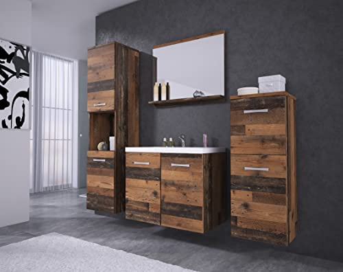 Set di mobili da bagno Roma, lavabo incluso, mobili da bagno sospesi e moderni (colore legno)