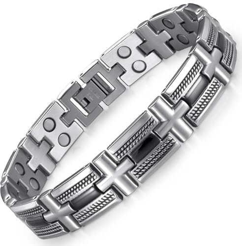 RainSo Armband für Herren Edelstahlarmbänder mit starken Magneten 3500 Gauß Armband mit geflochtenem Twist-Muster Magnetarmband mit kostenlosen Links Entfernungswerkzeug & Schmuck Geschenkbox （Silber