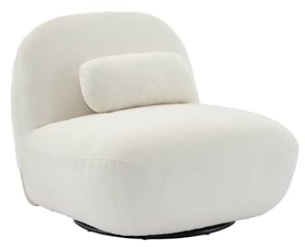 sweeek - Fauteuil pivotant 360° en Bouclette texturée Blanc crème. piètement en métal Noir Mat - Spino