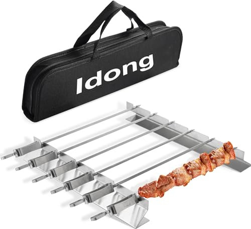 Edelstahl Grillspieße Grillgestell Set，Schonendes Garen 360° Funktion praktischer Spießhalterung,Universelles räucherphorie Robuste Grillspieße Grillzubehör