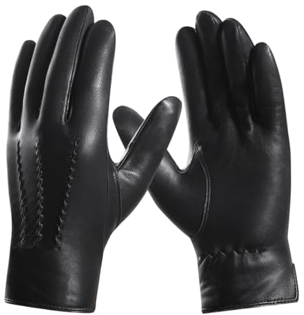 Harssidanzar Leather Gloves For Mens Comfort Cashmere Lined Gloves GMUK006,Black,Size L