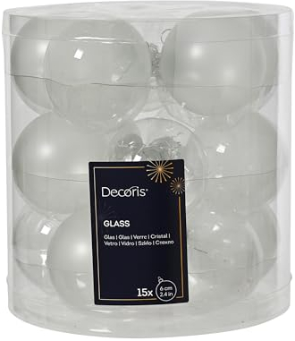 Kaemingk Weihnachtskugeln Glas 6cm 15 Stück - matt & glänzend & transparent - Christbaumkugeln Weihnachtsbaumkugeln für Weihnachten - Christbaumschmuck & Weihnachtsbaumschmuck - Weiß Mix